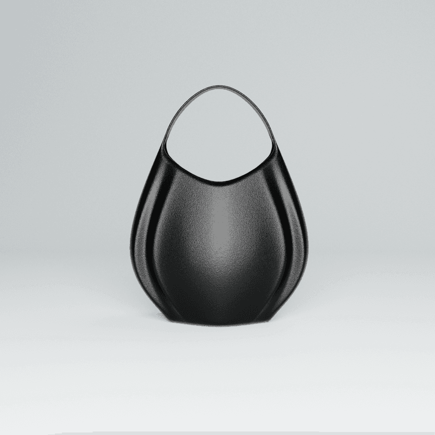 CLIN bag in black, one seamless teardrop volume under a single loop handle