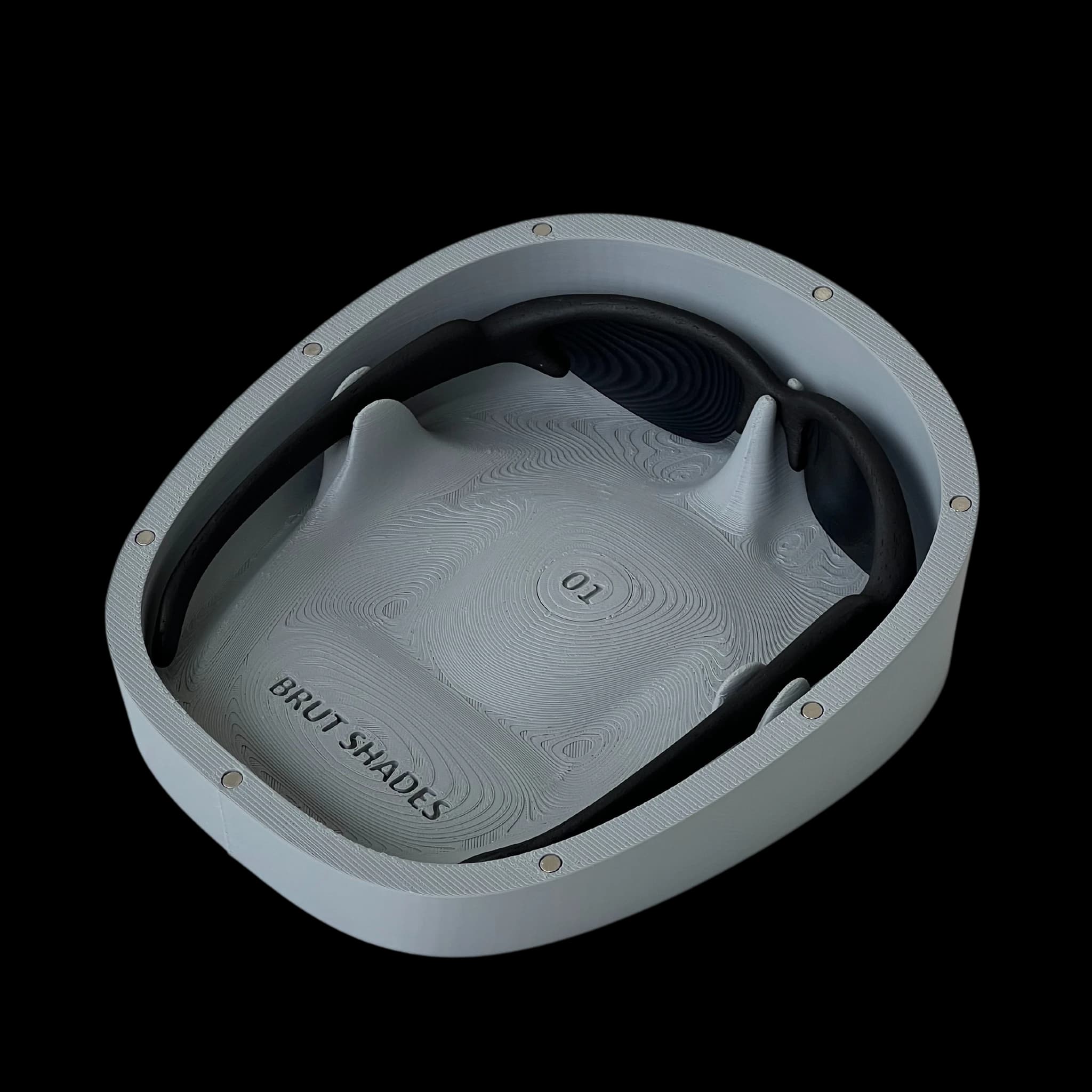 The case open at three-quarter angle, showing the soft moulded tray