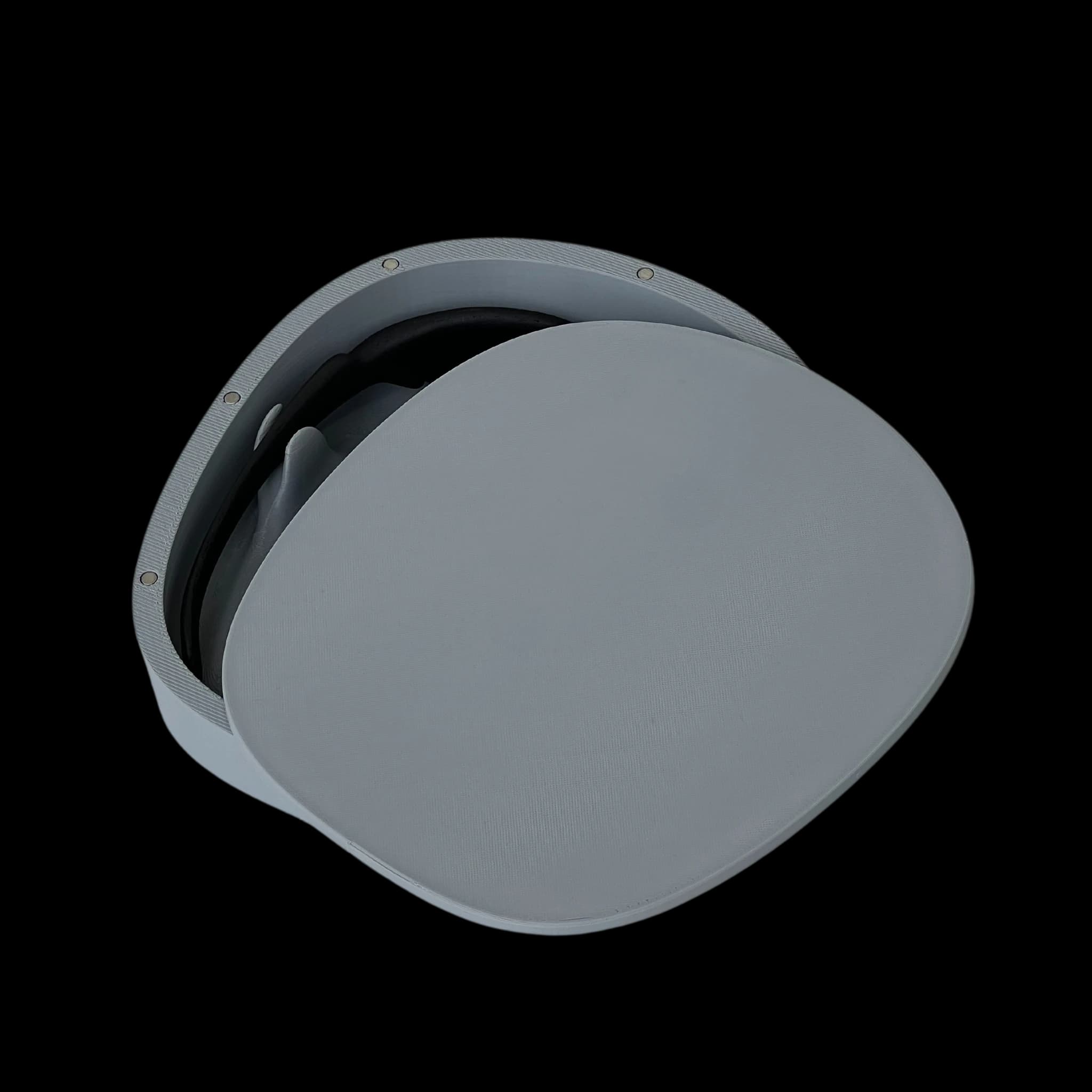 The case closed, a single seamless dome with no hinge or clasp