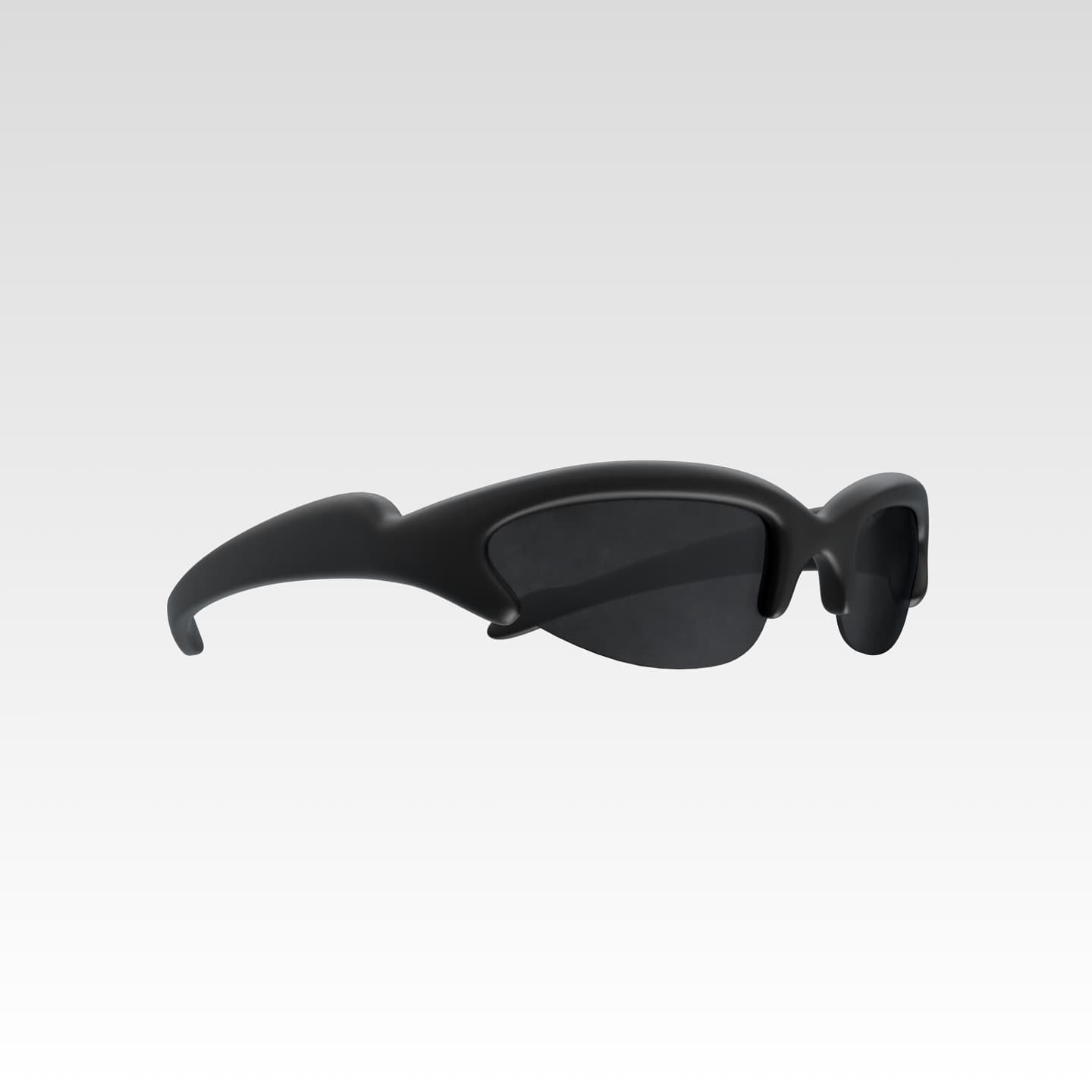 BRUT SHADES three-quarter render, sculpted brow bar and half-rim lenses