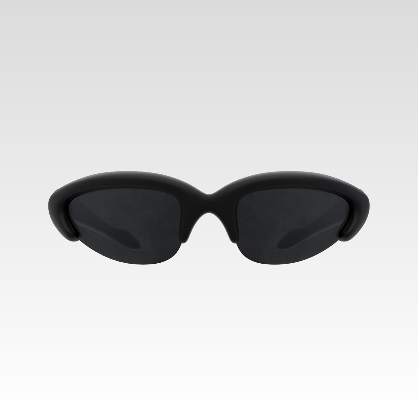 BRUT SHADES front-on, thick brow bar over rimless lens edges