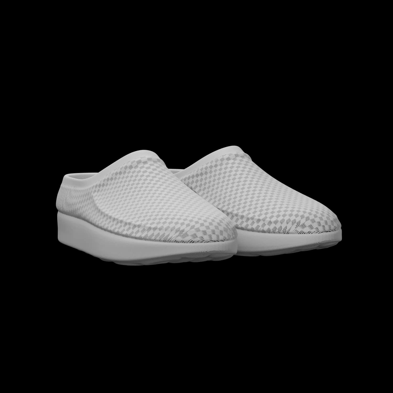CASUL in pale stone grey, three-quarter angle view of a single clog, the checkerboard weave of the upper reading clearly against the plain ground