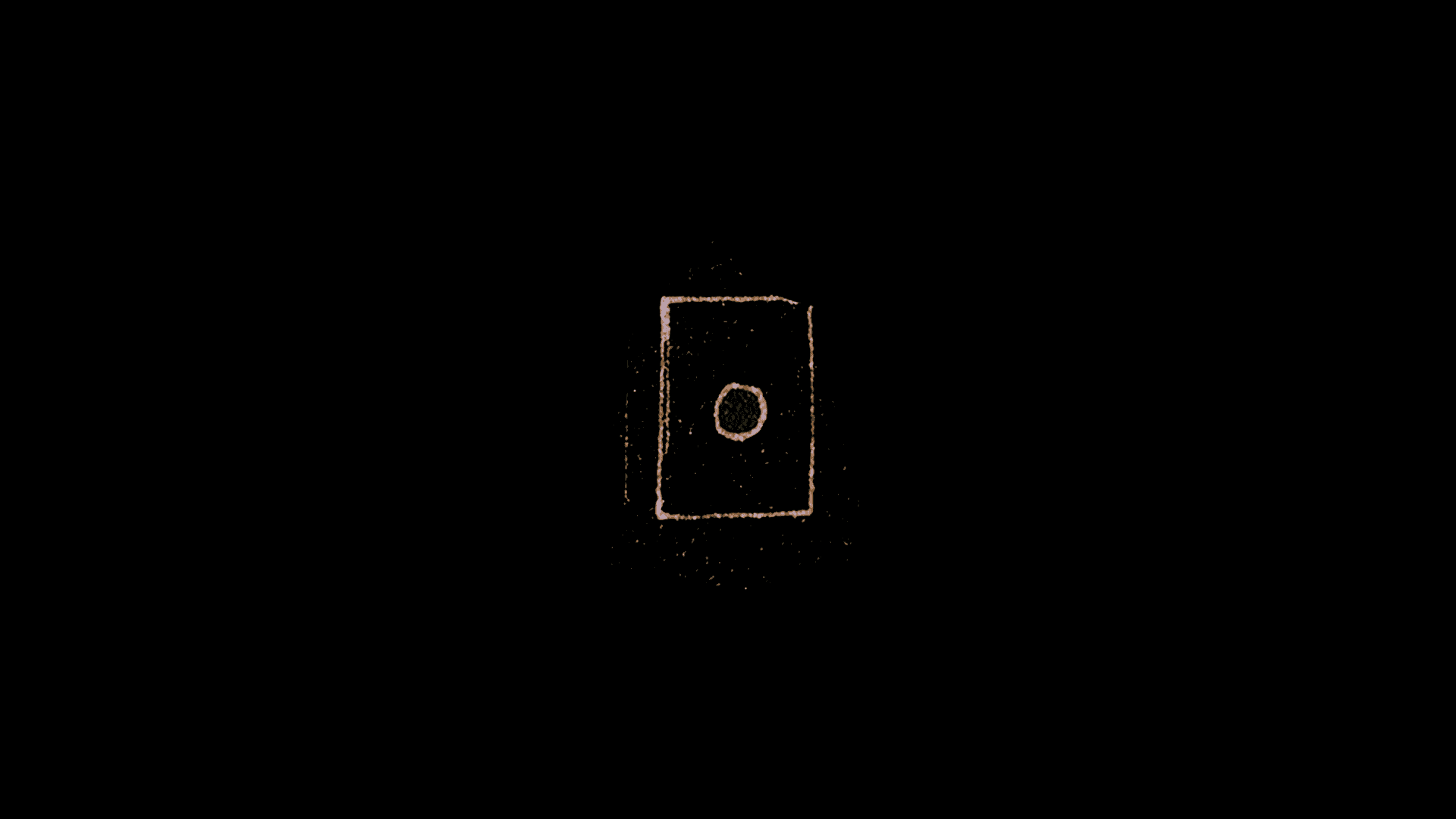 A single small card drawn on black, a pale gold rectangle with one dark disc at its centre, alone in the dark