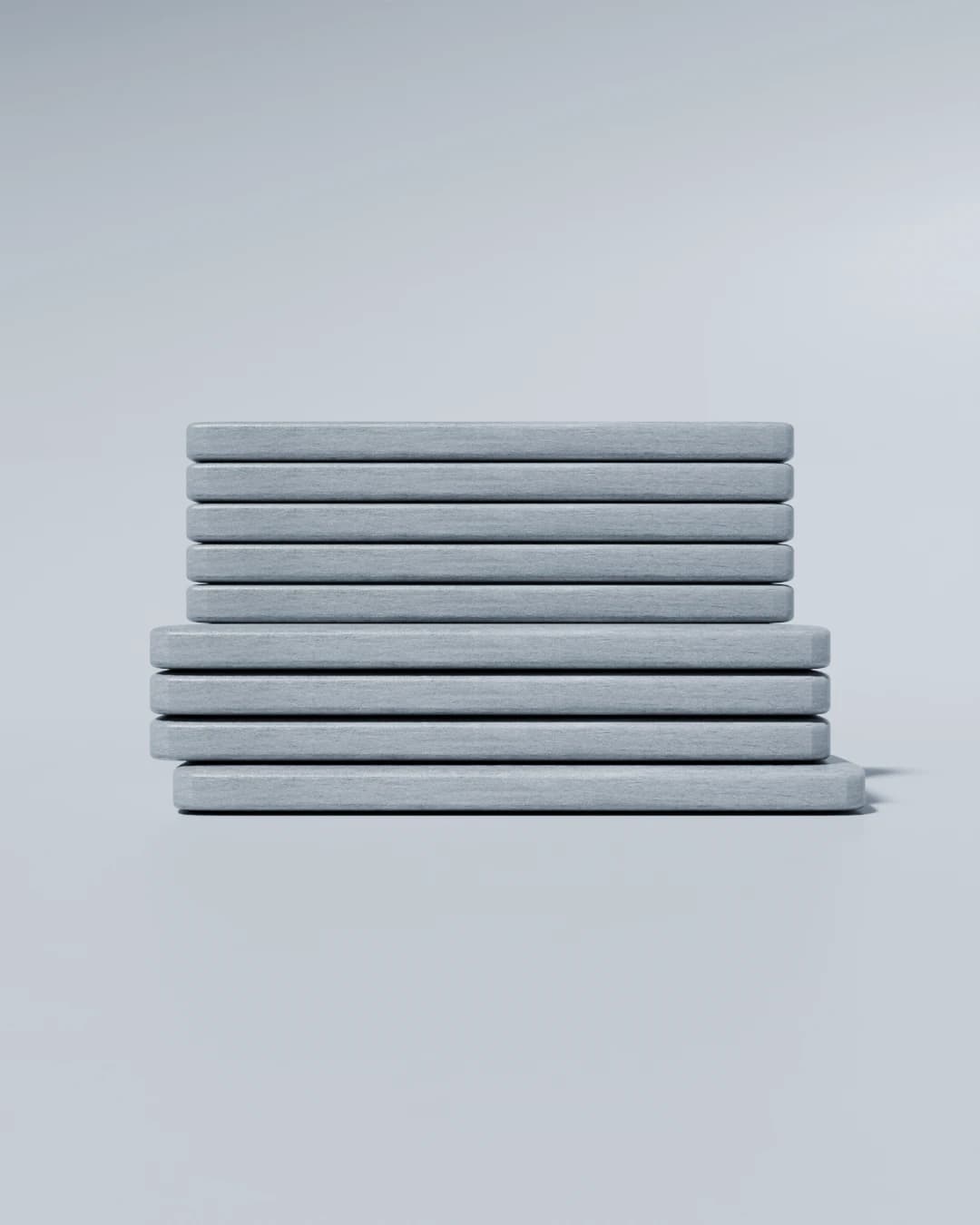 Straight-on elevation of the bench showing nine slabs and the dark gaps between them