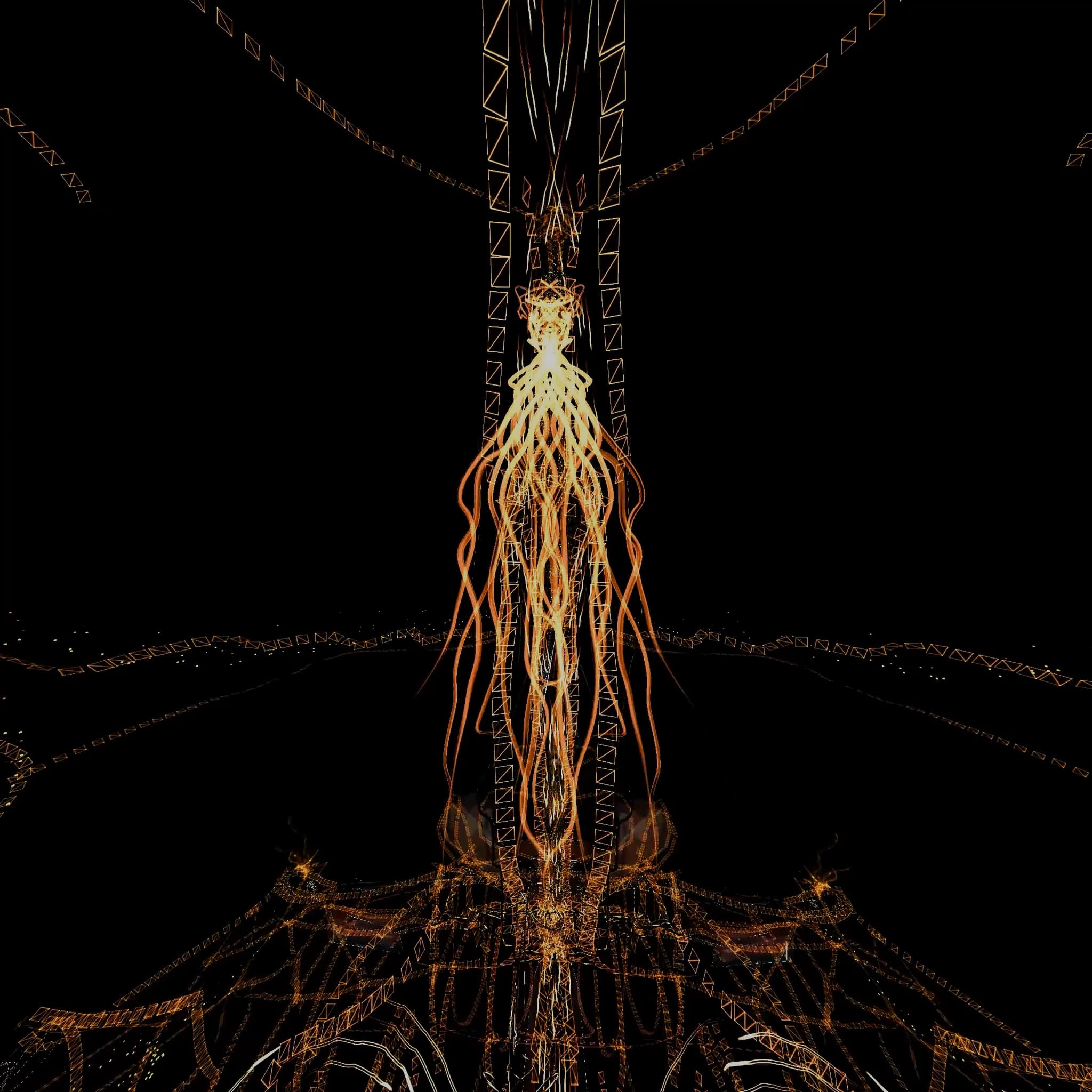 A narrow vertical spine of gold thread with dark space to either side, near the end of the loop