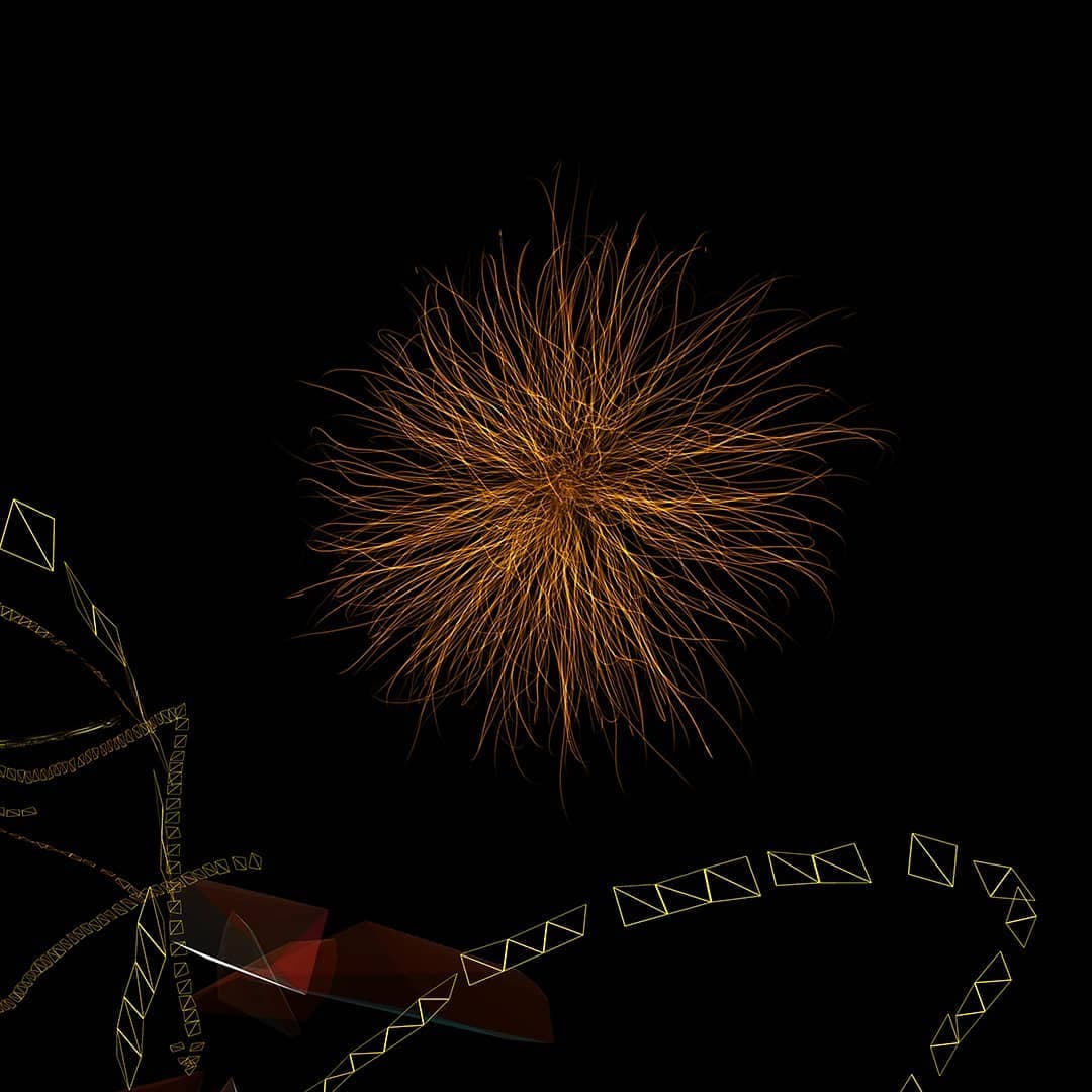 A single burst of gold filaments alone in the dark