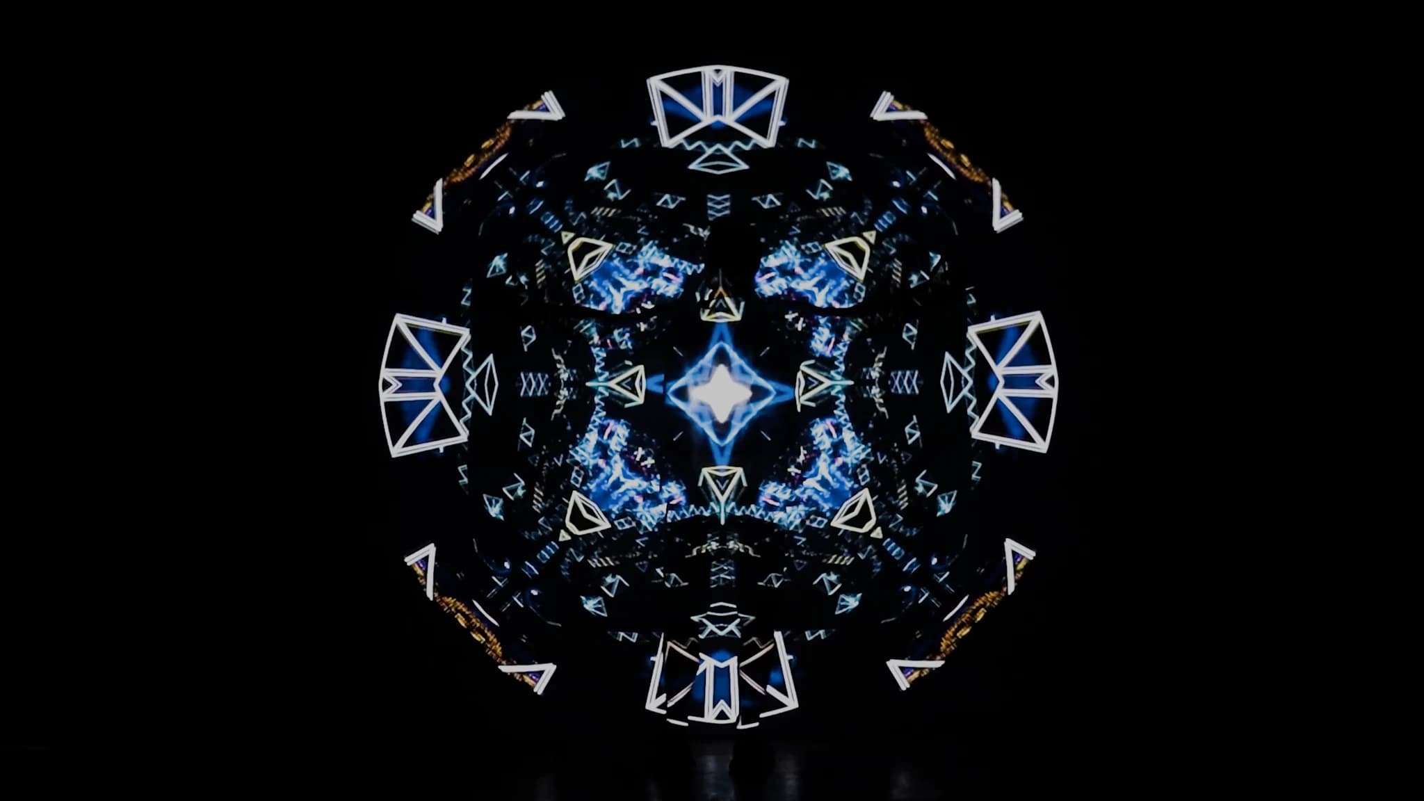 A cooler phase of the loop, white and blue wire triangles radiating from the centre