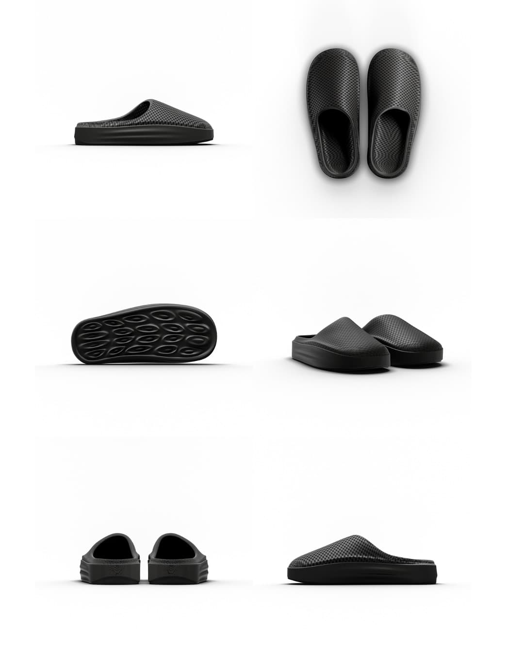 NEVO black colorway six-view render sheet