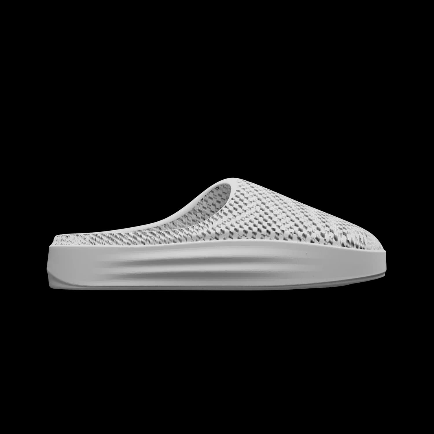 NEVO in pale stone grey seen from the side, the woven upper running into the oval-lug sole