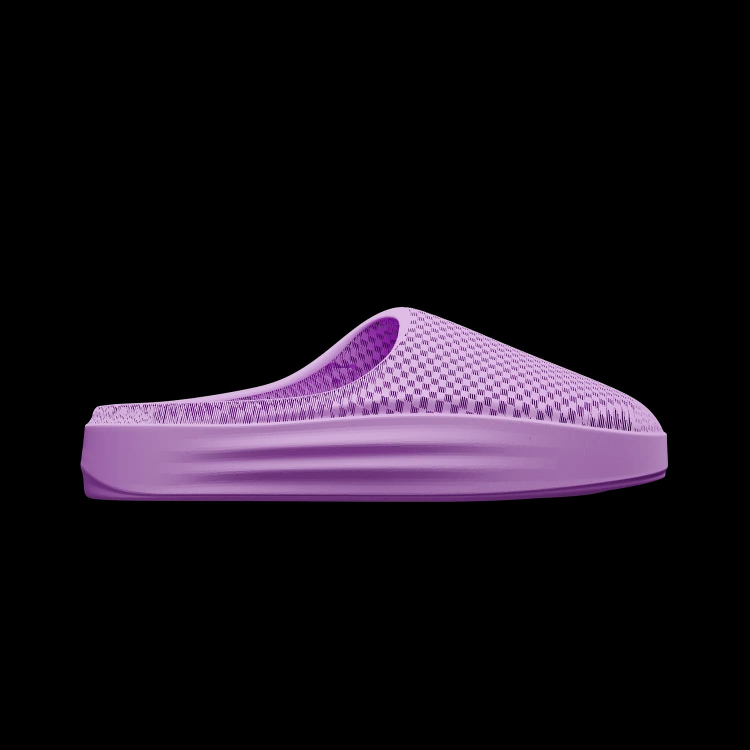 NEVO in lilac seen from the side, the curve of the backless silhouette reading as one line