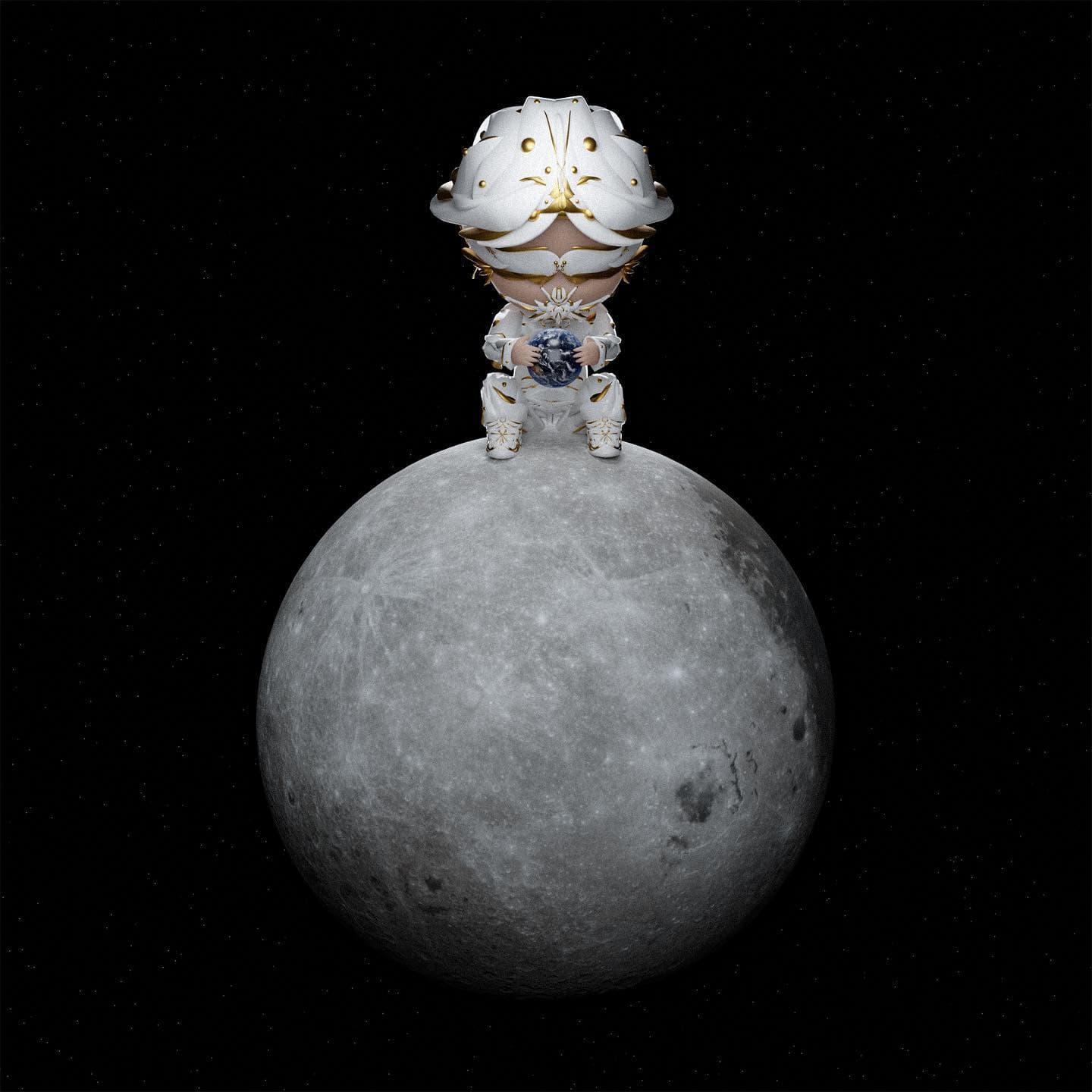 oTTo crouched on the moon, cradling a tiny Earth
