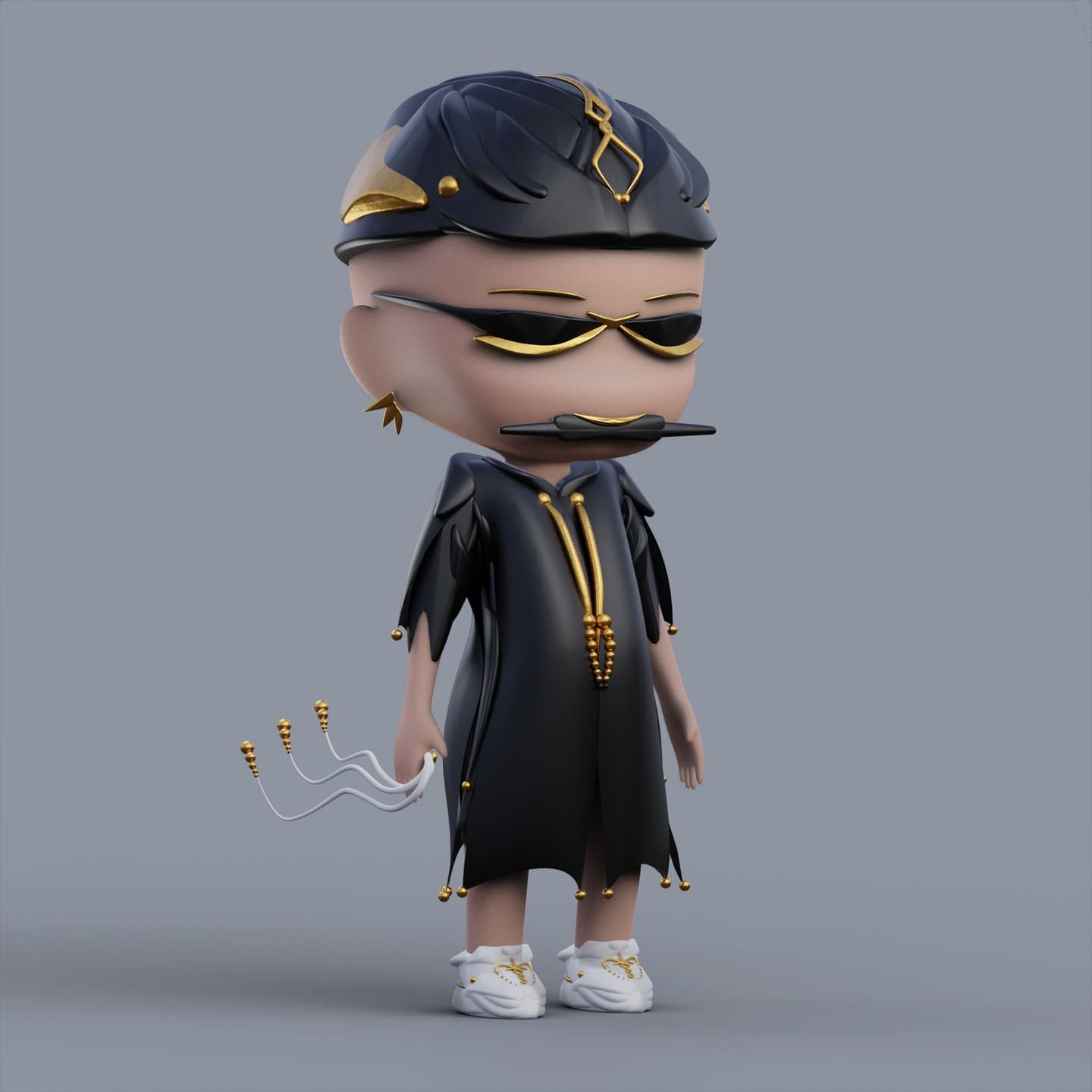 oTTo in the black cape with slanted sunglasses and bar moustache