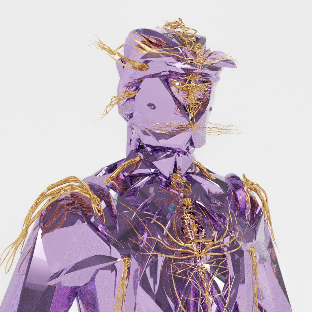 Purple crystalline bust with faceted turban and gold ornaments