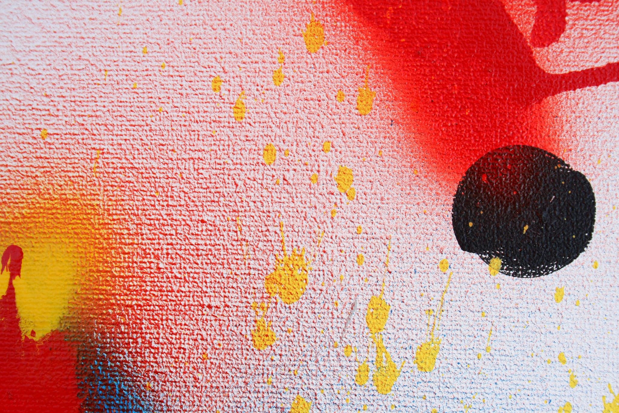 Close view: a black disc sitting in a field of red and yellow.