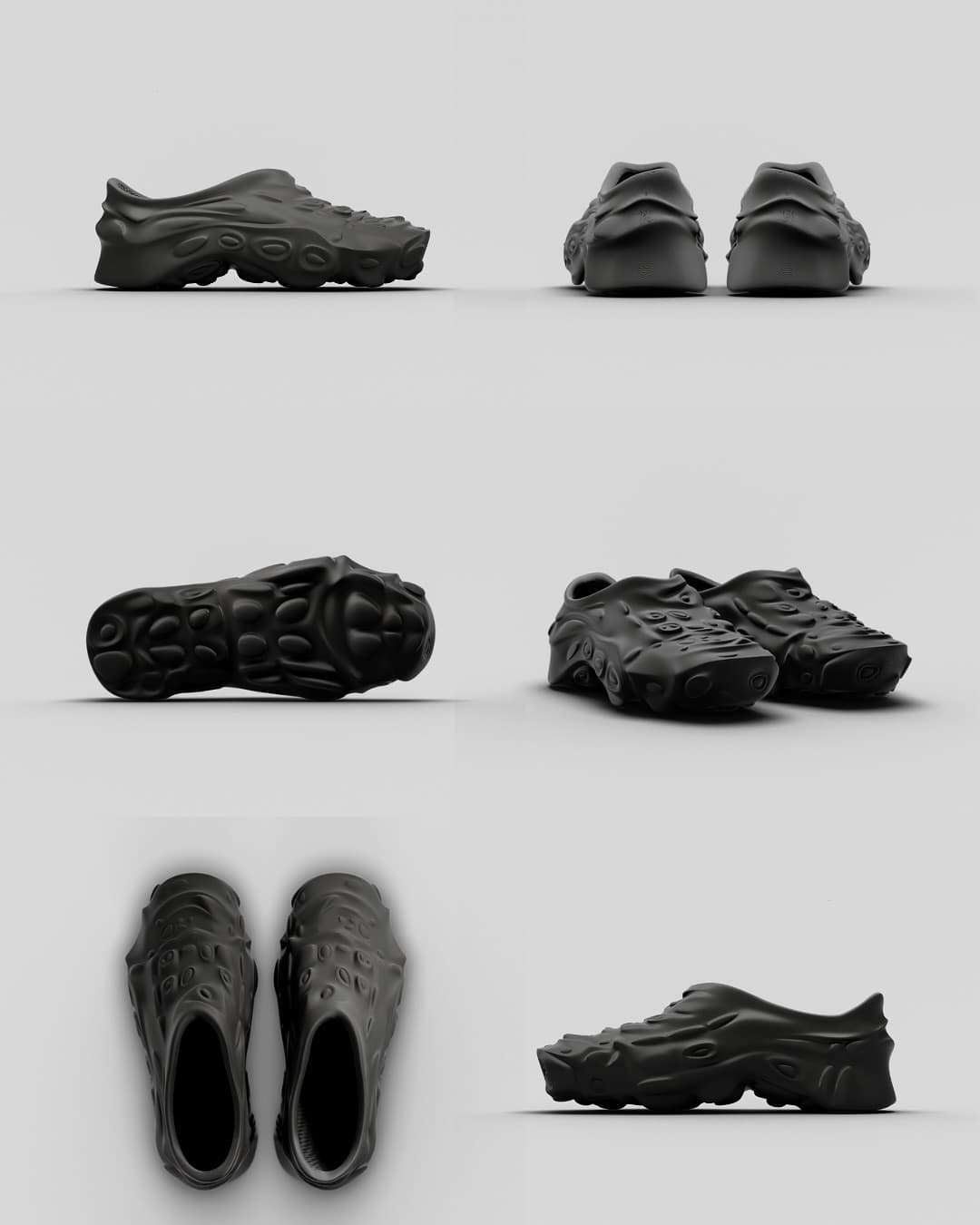 SAGRA six-view render grid including outsole and top-down