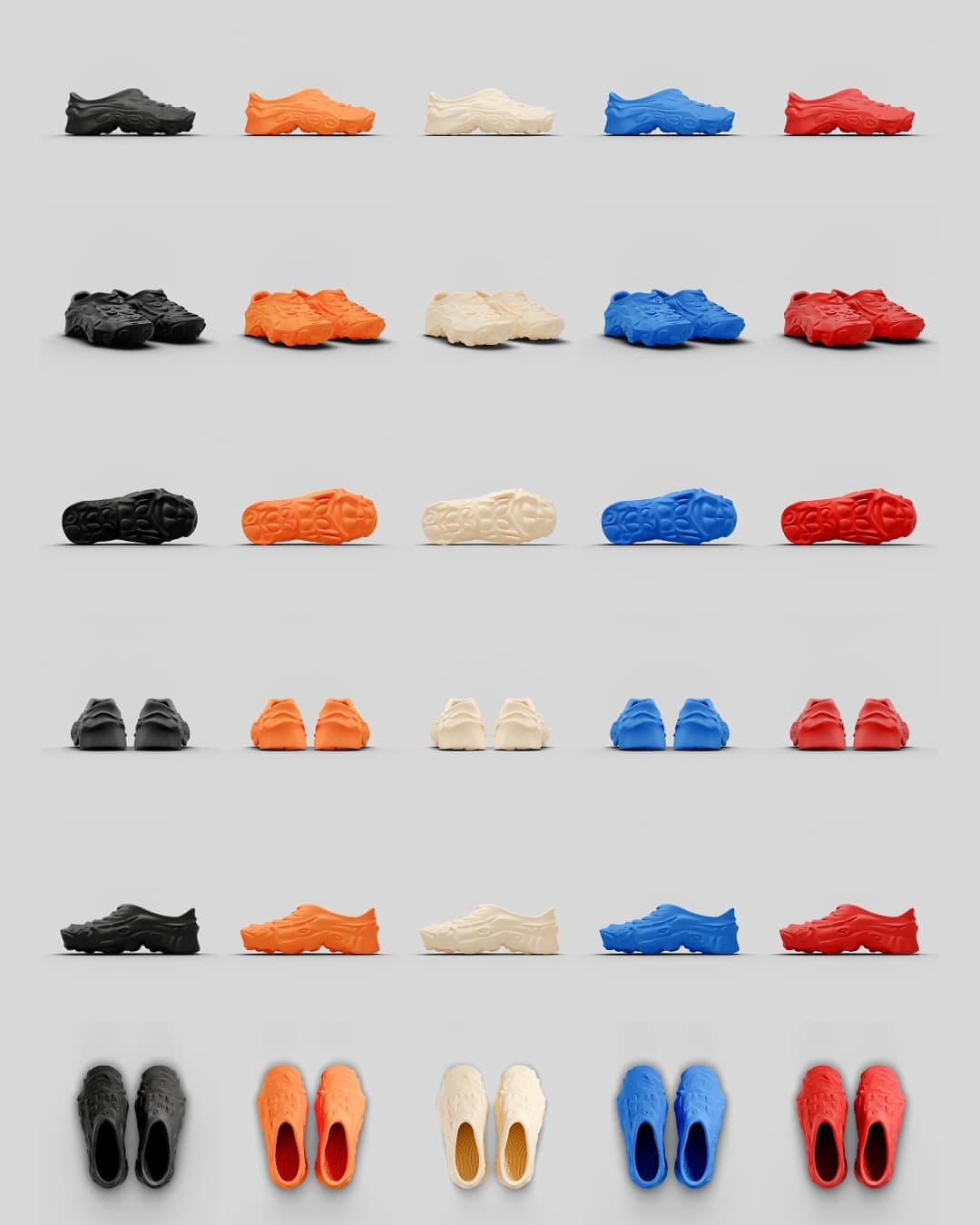 SAGRA colorway matrix: black, orange, cream, blue and red