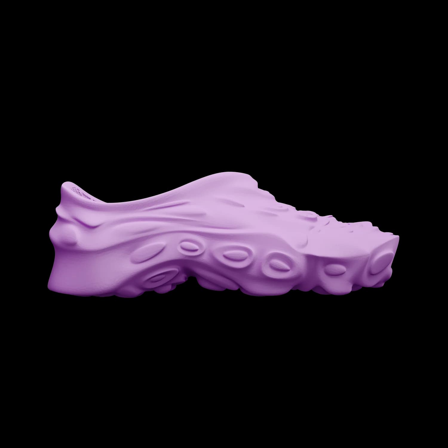 SAGRA in lilac, side view of a single sneaker, the grown, branching structure of the upper catching the light along its ridges
