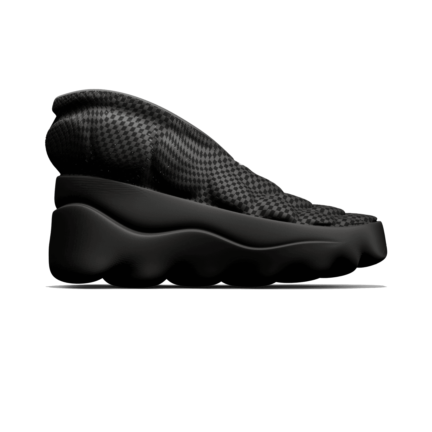 SBOOT black 3D-printed boot, rear three-quarter render on black