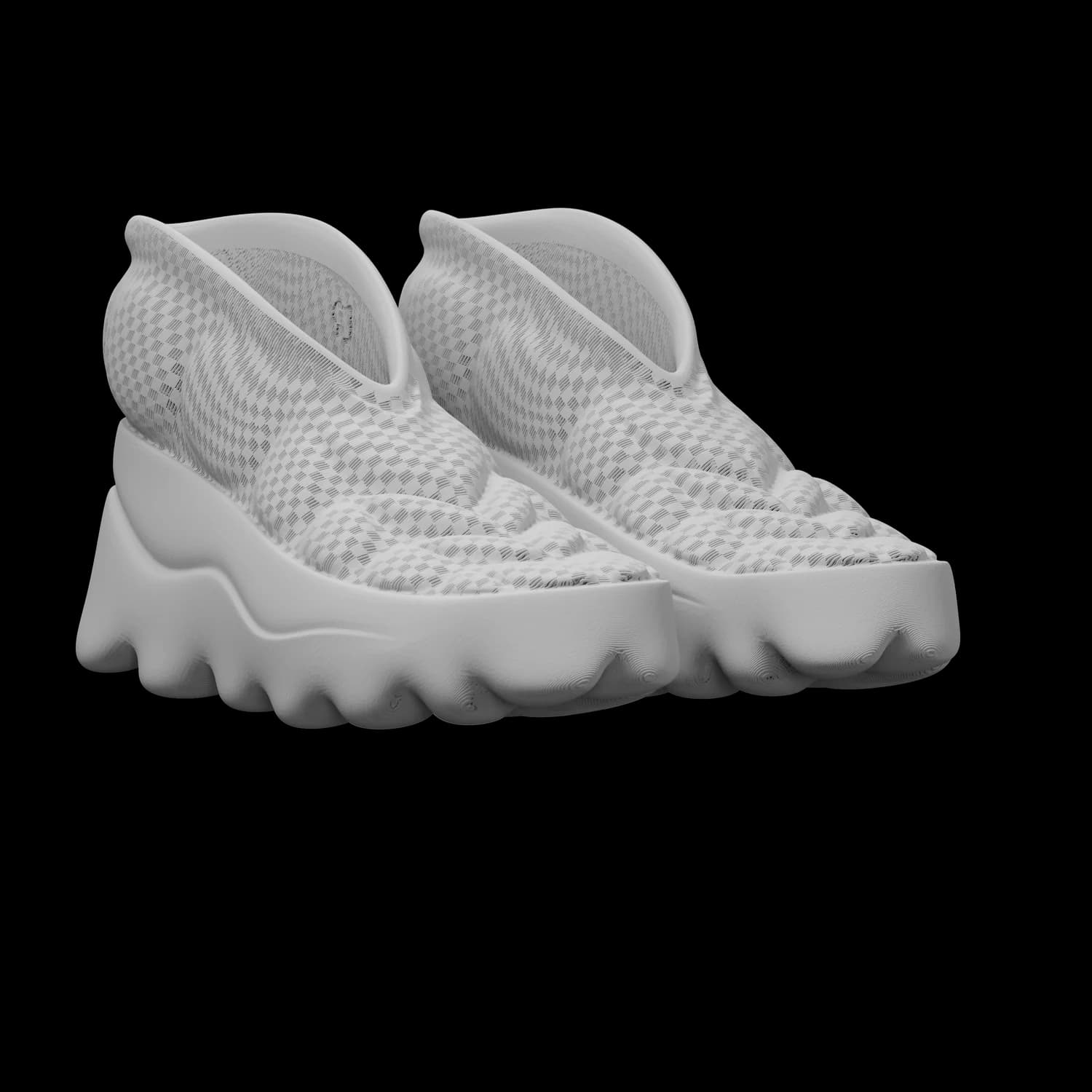 SBOOT in pale stone grey, three-quarter angle view of a single boot, the quilted, houndstooth-like weave of the upper reading as a soft textile