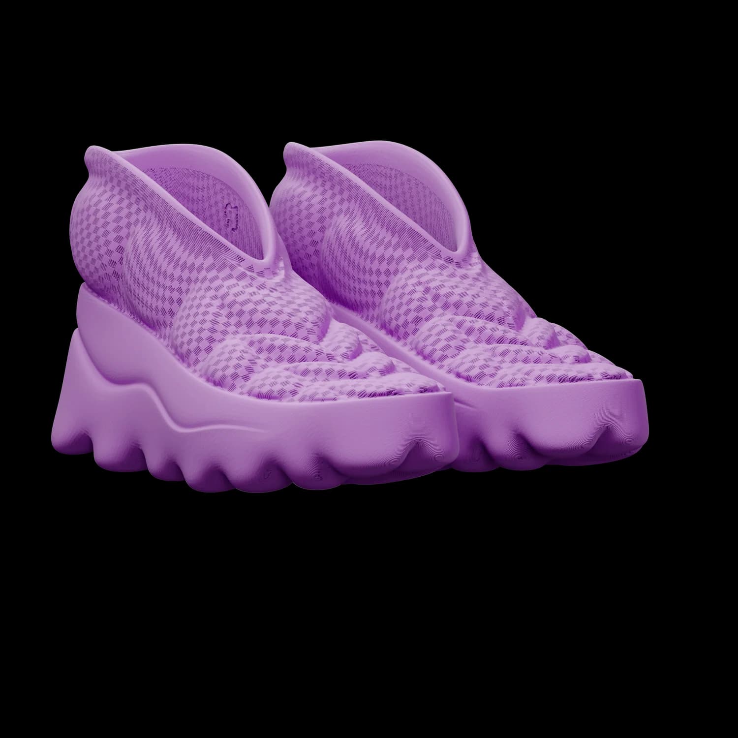 SBOOT in lilac, three-quarter angle view of a single boot, the quilted, houndstooth-like weave of the upper reading as a soft textile