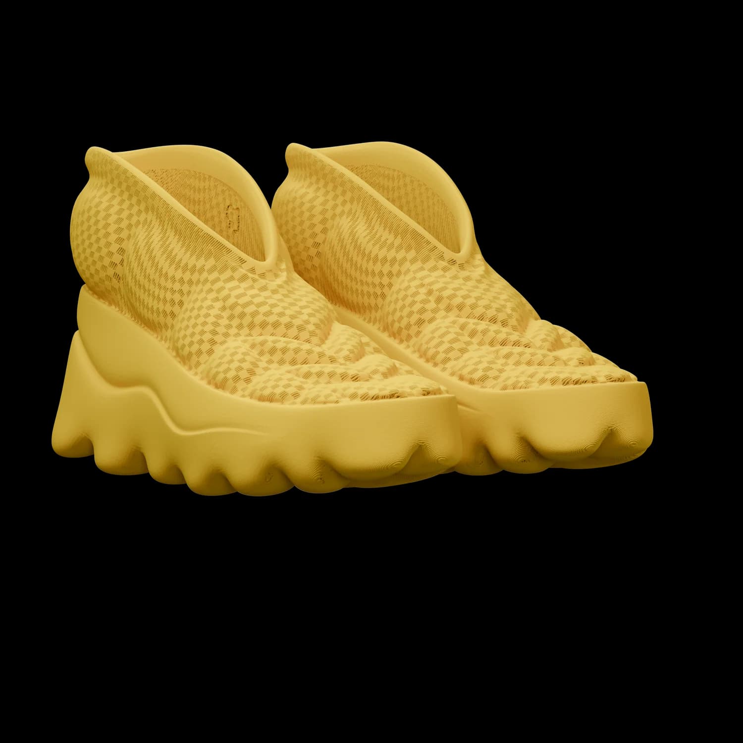 SBOOT in yellow, three-quarter angle view of a single boot, the quilted, houndstooth-like weave of the upper reading as a soft textile