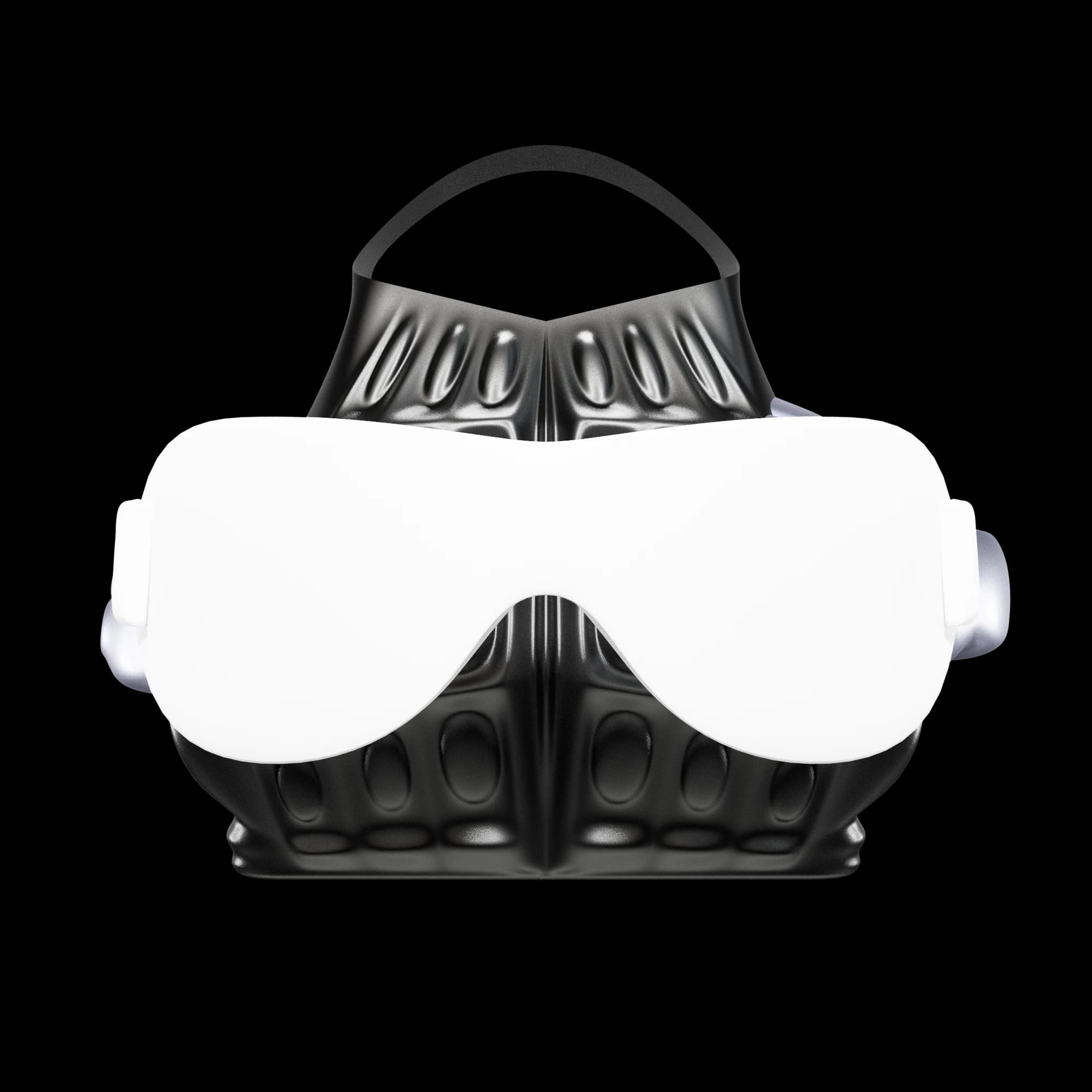 Front-on render: the DRAGO bag with its rows of pressed oval pods, crossed by the single wide visor of NIGHTWING
