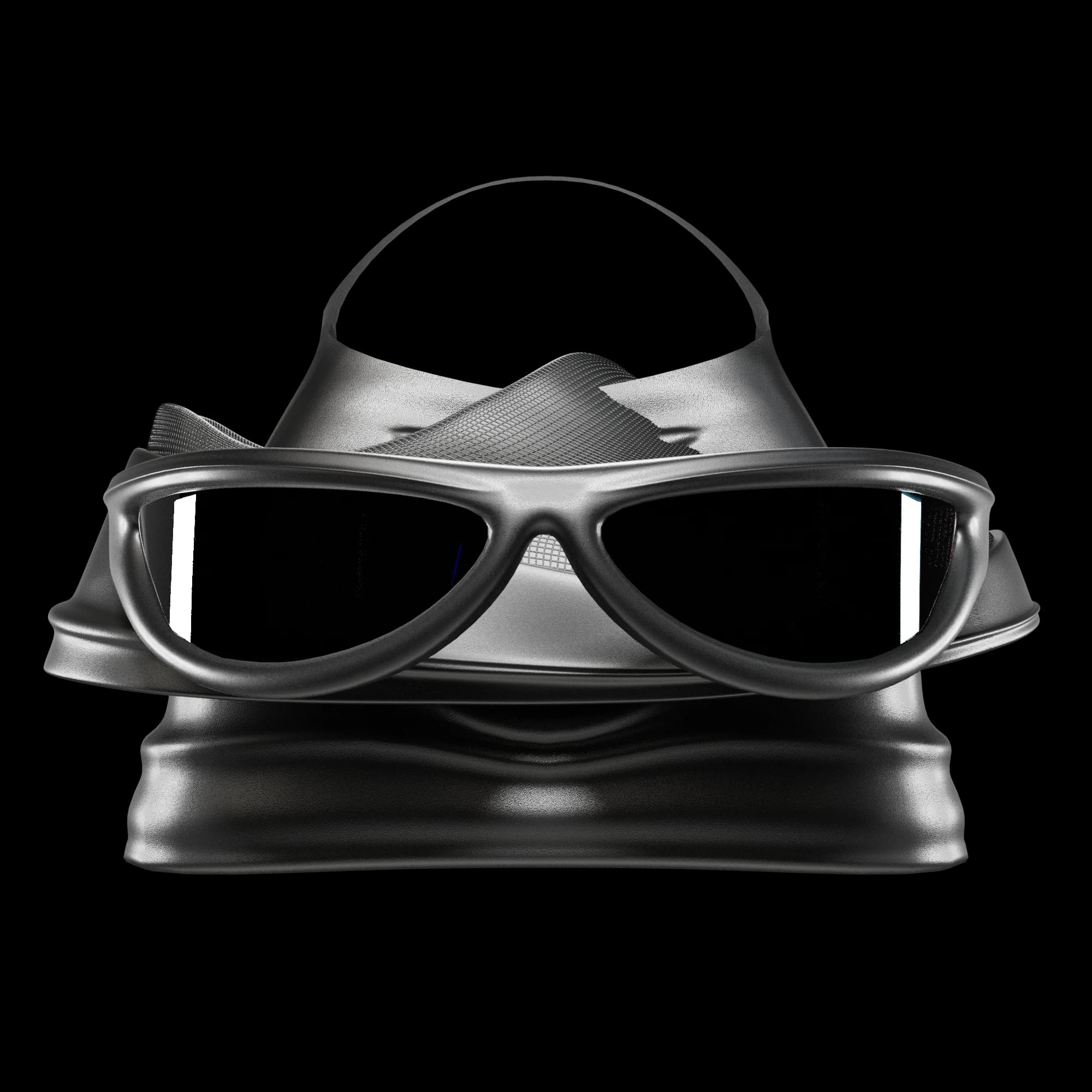 Front-on render: the CLIN bag in metal grey, its thin arched handle above, under the SOLARA frame