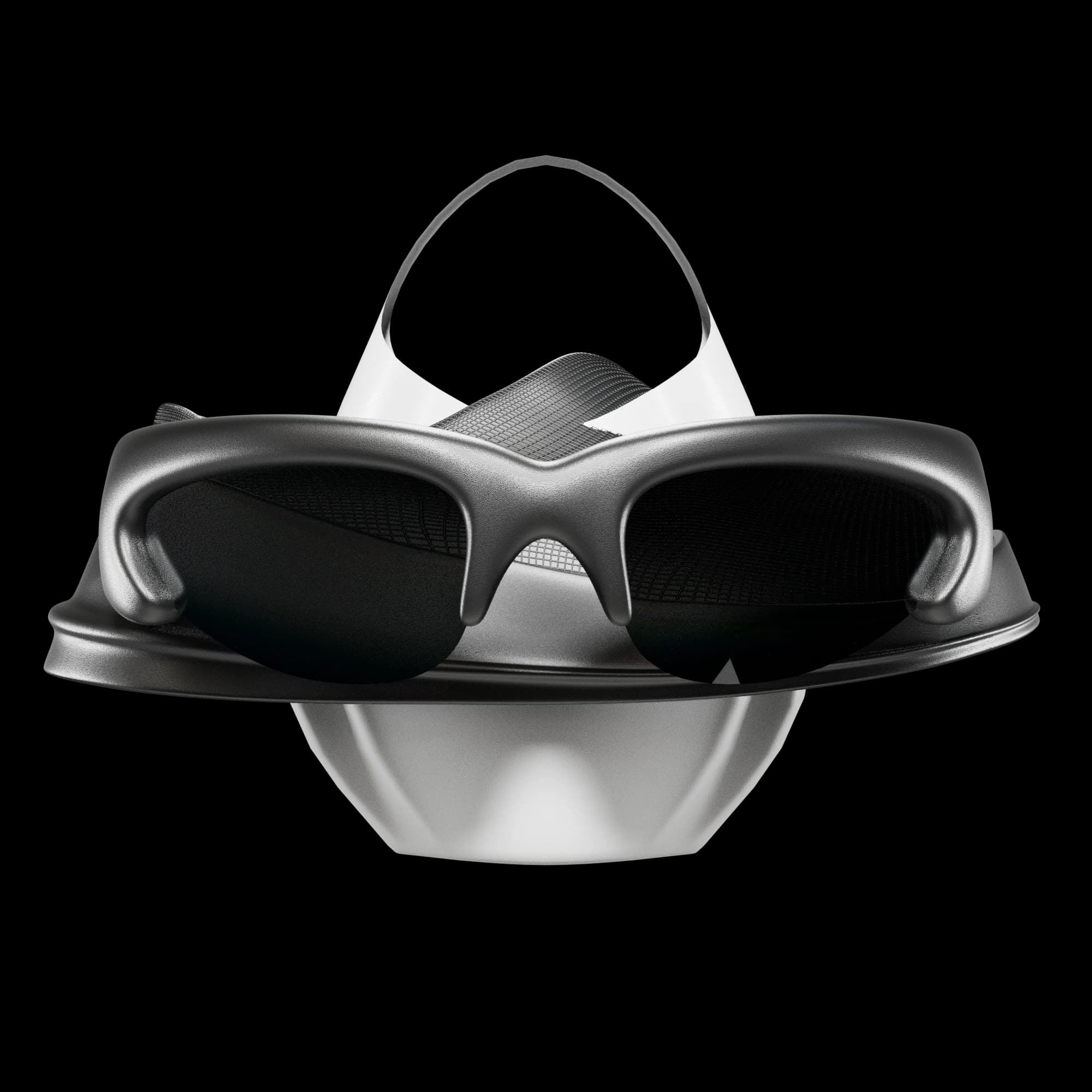 Front-on render: the CLIN bag in white under the SOLARA frame, with a pale rounded shoe closing the bottom