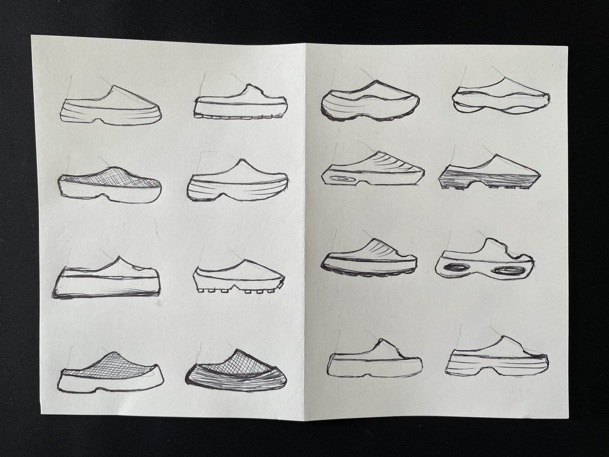 A sheet of sixteen profiles working through platform heights and sole breaks