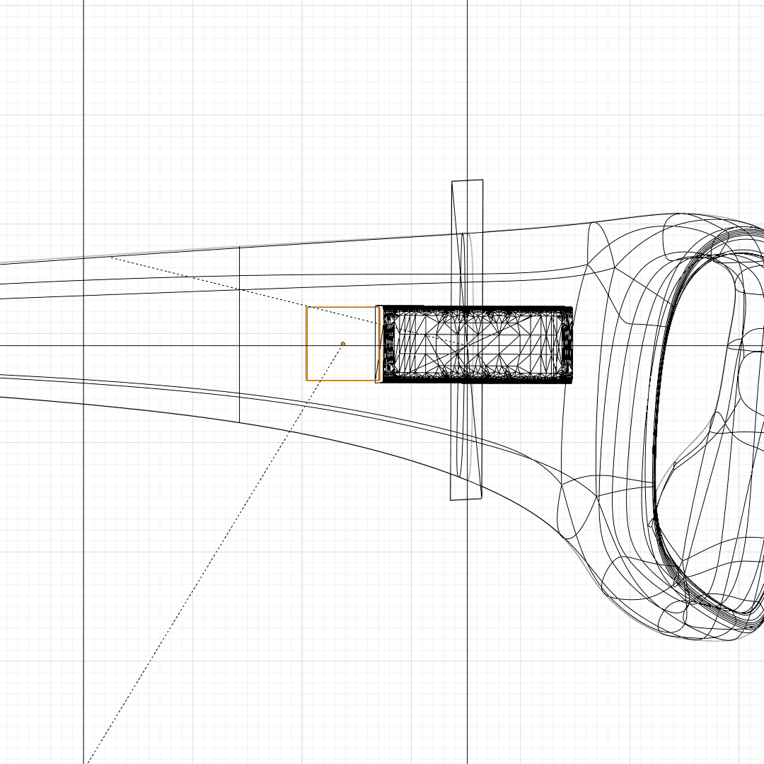 A wireframe study of the temple with the chip position marked