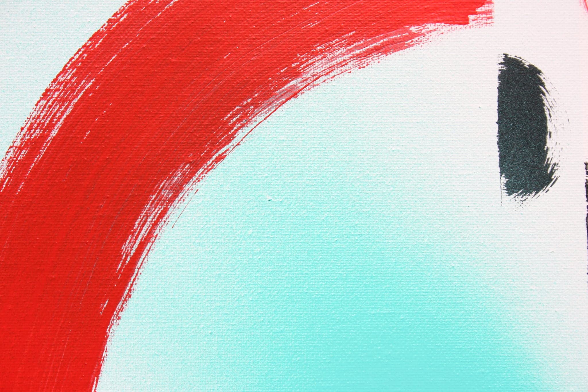 Close view: a thick red curve crossing turquoise, with a black mark at its end.