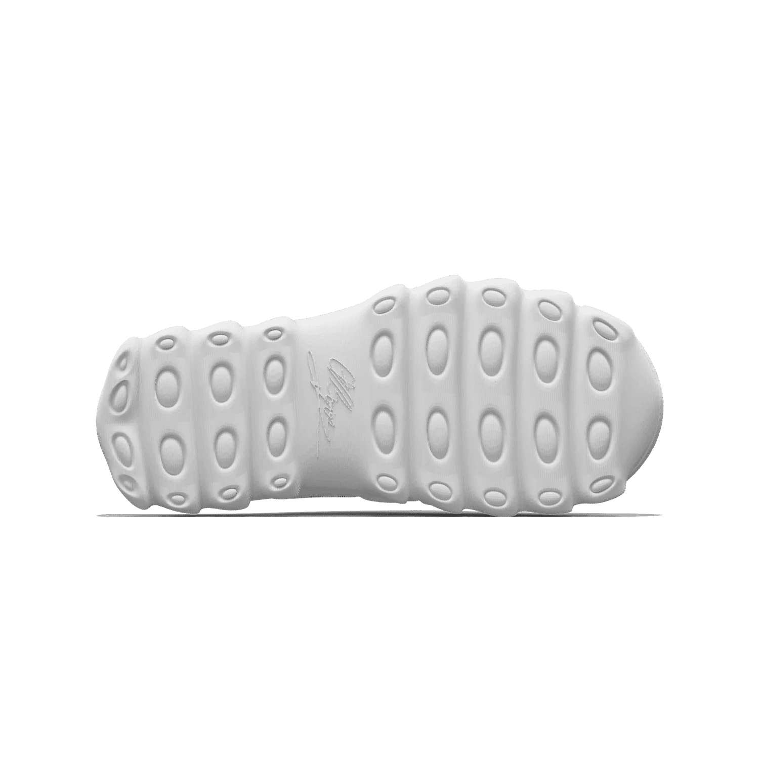 The lugged outsole of VIZE in stone grey, the signature moulded into the tread