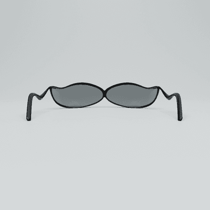 WAVED square to the camera with the arms open, the wave running across both lenses